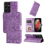 Custodia per telefono in pelle di girasole goffrata, For Samsung Galaxy S21+ 5G, For Samsung Galaxy S21 Ultra 5G, For Samsung Galaxy S21 FE 5G, For Samsung Galaxy S20