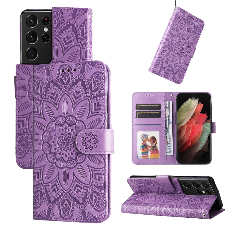 Custodia per telefono in pelle di girasole goffrata, For Samsung Galaxy S21+ 5G, For Samsung Galaxy S21 Ultra 5G, For Samsung Galaxy S21 FE 5G, For Samsung Galaxy S20