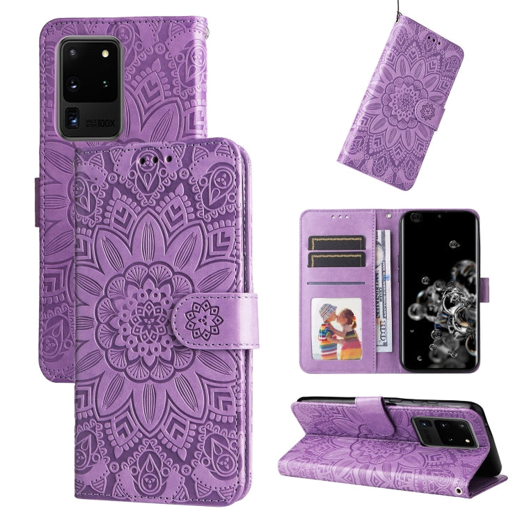 Custodia per telefono in pelle di girasole goffrata, For Samsung Galaxy S20+, For Samsung Galaxy S20 Ultra, For Samsung Galaxy S20 FE / S20 FE 5G, For Samsung Galaxy S10