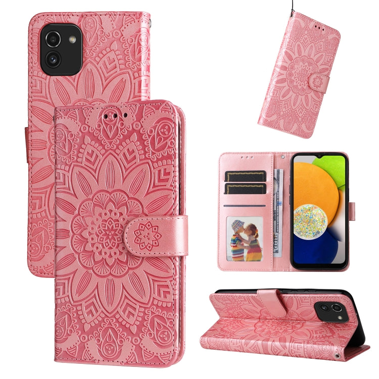 Custodia per telefono in pelle di girasole goffrata, For Samsung Galaxy S10+, For Samsung Galaxy S10e, For Samsung Galaxy A03 EU 166mm, For Samsung Galaxy A03 Global 164mm