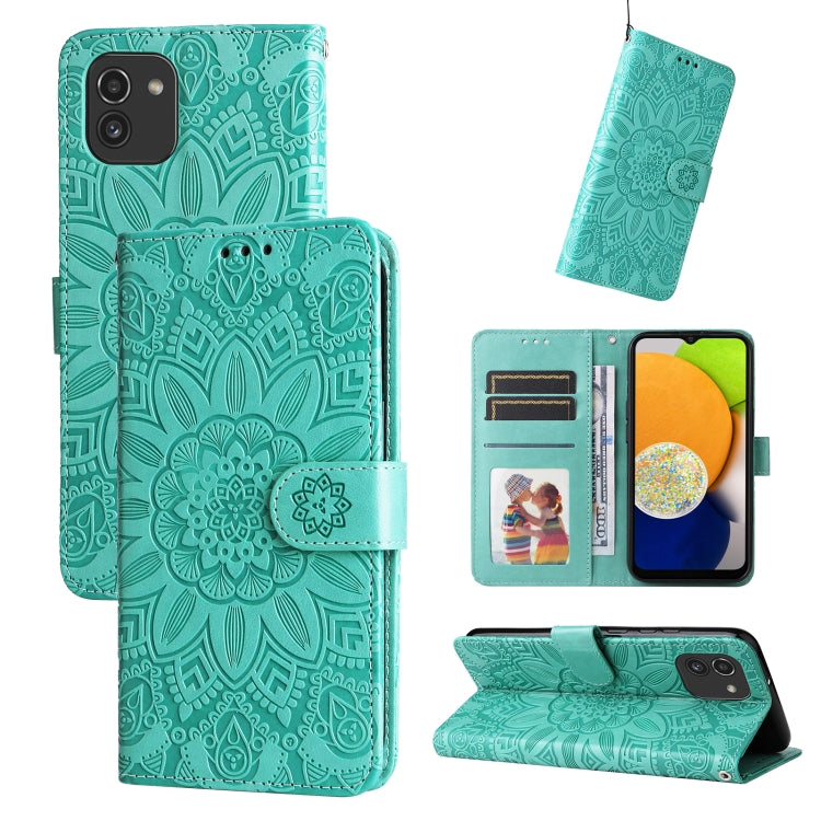 Custodia per telefono in pelle di girasole goffrata, For Samsung Galaxy S10+, For Samsung Galaxy S10e, For Samsung Galaxy A03 EU 166mm, For Samsung Galaxy A03 Global 164mm