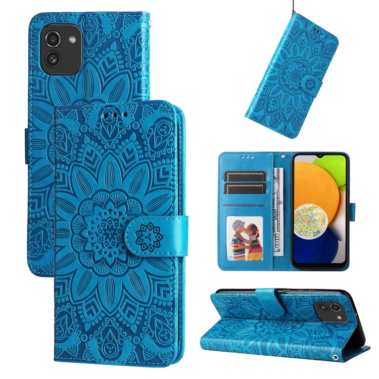 Custodia per telefono in pelle di girasole goffrata, For Samsung Galaxy S10+, For Samsung Galaxy S10e, For Samsung Galaxy A03 EU 166mm, For Samsung Galaxy A03 Global 164mm