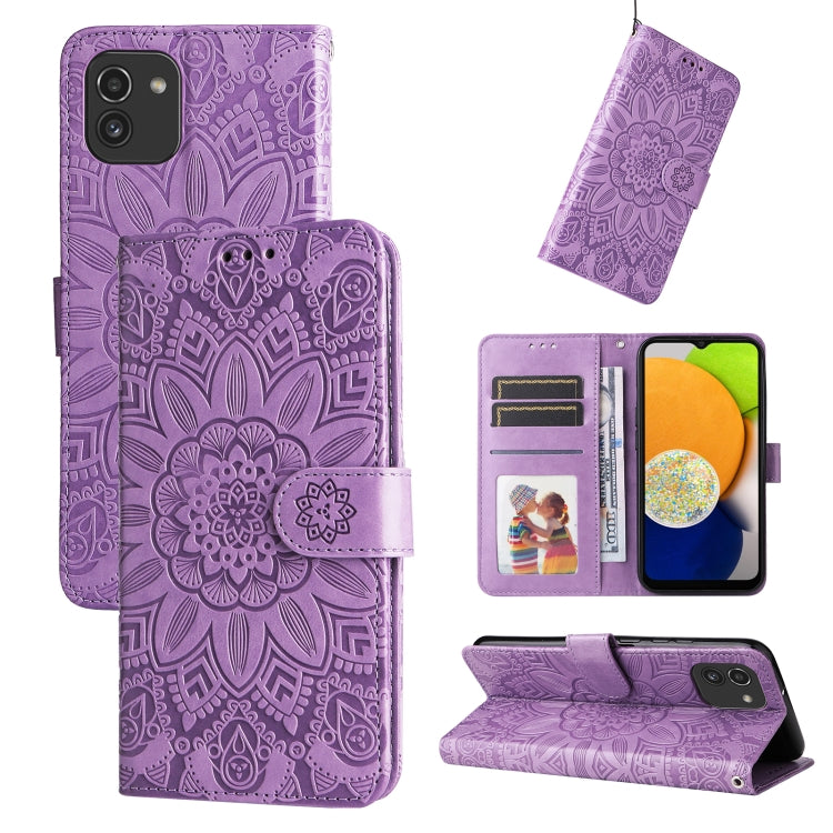 Custodia per telefono in pelle di girasole goffrata, For Samsung Galaxy S10+, For Samsung Galaxy S10e, For Samsung Galaxy A03 EU 166mm, For Samsung Galaxy A03 Global 164mm