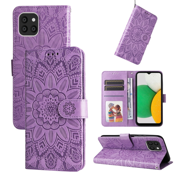 Custodia per telefono in pelle di girasole goffrata, For Samsung Galaxy S10+, For Samsung Galaxy S10e, For Samsung Galaxy A03 EU 166mm, For Samsung Galaxy A03 Global 164mm