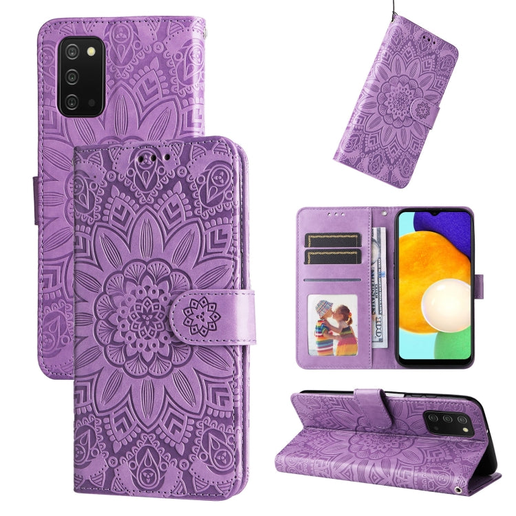 Custodia per telefono in pelle di girasole goffrata, For Samsung Galaxy A03s EU 166mm/ A02s US 166mm, For Samsung Galaxy A12 4G / 5G, For Samsung Galaxy A13 4G, For Samsung Galaxy A13 5G