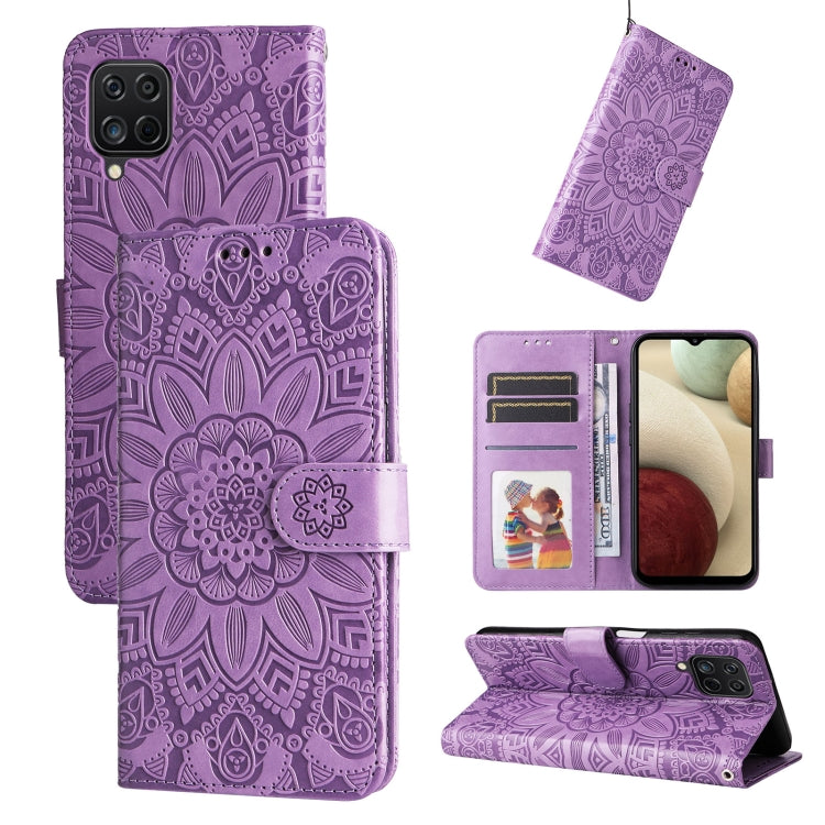 Custodia per telefono in pelle di girasole goffrata, For Samsung Galaxy A03s EU 166mm/ A02s US 166mm, For Samsung Galaxy A12 4G / 5G, For Samsung Galaxy A13 4G, For Samsung Galaxy A13 5G