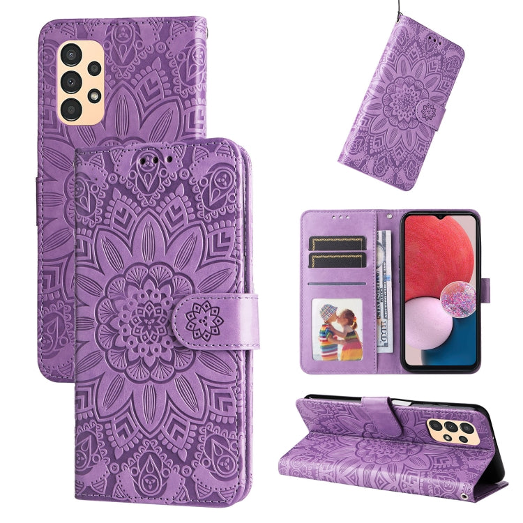 Custodia per telefono in pelle di girasole goffrata, For Samsung Galaxy A03s EU 166mm/ A02s US 166mm, For Samsung Galaxy A12 4G / 5G, For Samsung Galaxy A13 4G, For Samsung Galaxy A13 5G