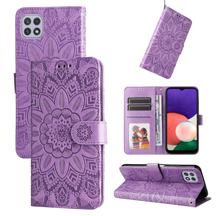 Custodia per telefono in pelle di girasole goffrata, For Samsung Galaxy A22 4G / M22 / M32 4G Global, For Samsung Galaxy A22 5G, For Samsung Galaxy A23 4G/5G / M23 5G / F23 5G, For Samsung Galaxy A32 4G