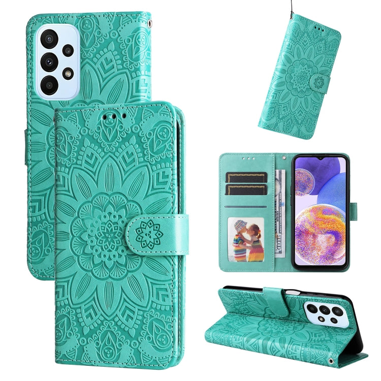 Custodia per telefono in pelle di girasole goffrata, For Samsung Galaxy A22 4G / M22 / M32 4G Global, For Samsung Galaxy A22 5G, For Samsung Galaxy A23 4G/5G / M23 5G / F23 5G, For Samsung Galaxy A32 4G