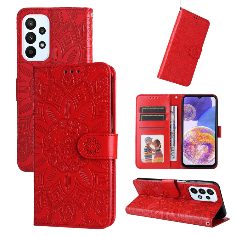 Custodia per telefono in pelle di girasole goffrata, For Samsung Galaxy A22 4G / M22 / M32 4G Global, For Samsung Galaxy A22 5G, For Samsung Galaxy A23 4G/5G / M23 5G / F23 5G, For Samsung Galaxy A32 4G