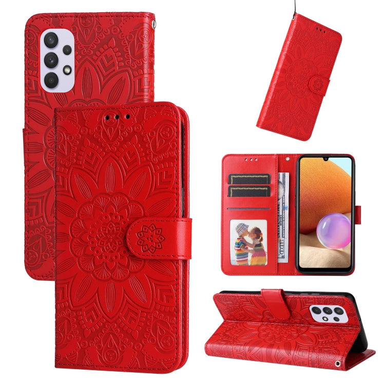 Custodia per telefono in pelle di girasole goffrata, For Samsung Galaxy A22 4G / M22 / M32 4G Global, For Samsung Galaxy A22 5G, For Samsung Galaxy A23 4G/5G / M23 5G / F23 5G, For Samsung Galaxy A32 4G