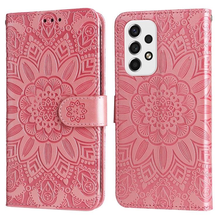 Custodia per telefono in pelle di girasole goffrata, For Samsung Galaxy A73 5G, For Samsung Galaxy M33 5G Global, For Samsung Galaxy M52 5G, For Samsung Galaxy M53 5G