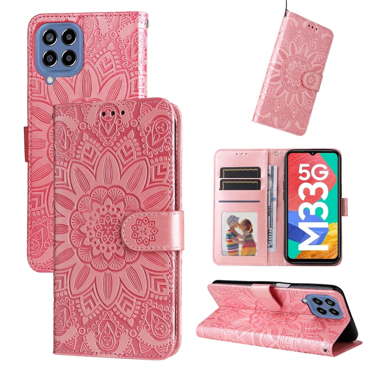 Custodia per telefono in pelle di girasole goffrata, For Samsung Galaxy A73 5G, For Samsung Galaxy M33 5G Global, For Samsung Galaxy M52 5G, For Samsung Galaxy M53 5G