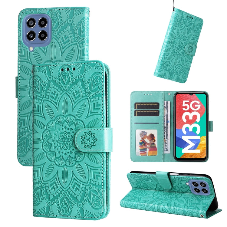 Custodia per telefono in pelle di girasole goffrata, For Samsung Galaxy A73 5G, For Samsung Galaxy M33 5G Global, For Samsung Galaxy M52 5G, For Samsung Galaxy M53 5G