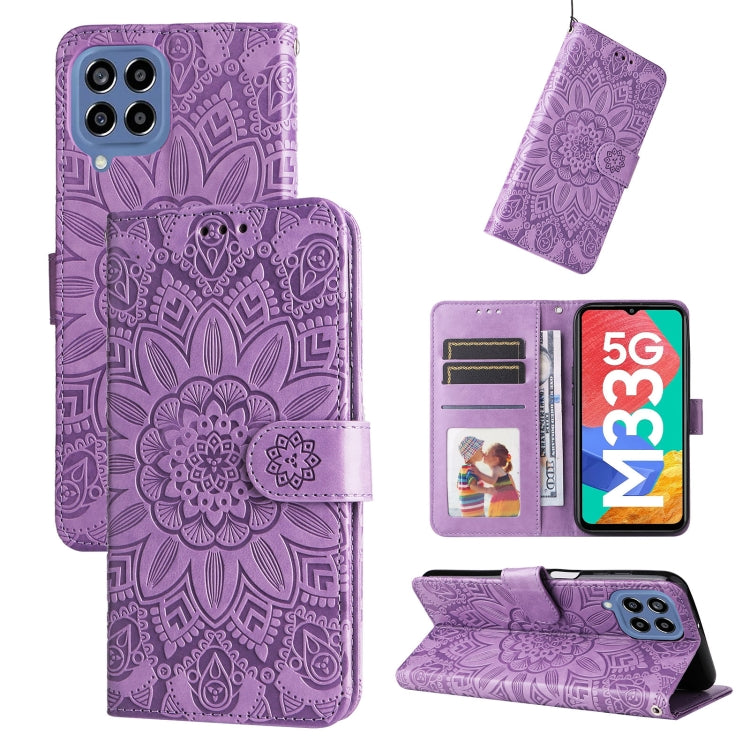Custodia per telefono in pelle di girasole goffrata, For Samsung Galaxy A73 5G, For Samsung Galaxy M33 5G Global, For Samsung Galaxy M52 5G, For Samsung Galaxy M53 5G