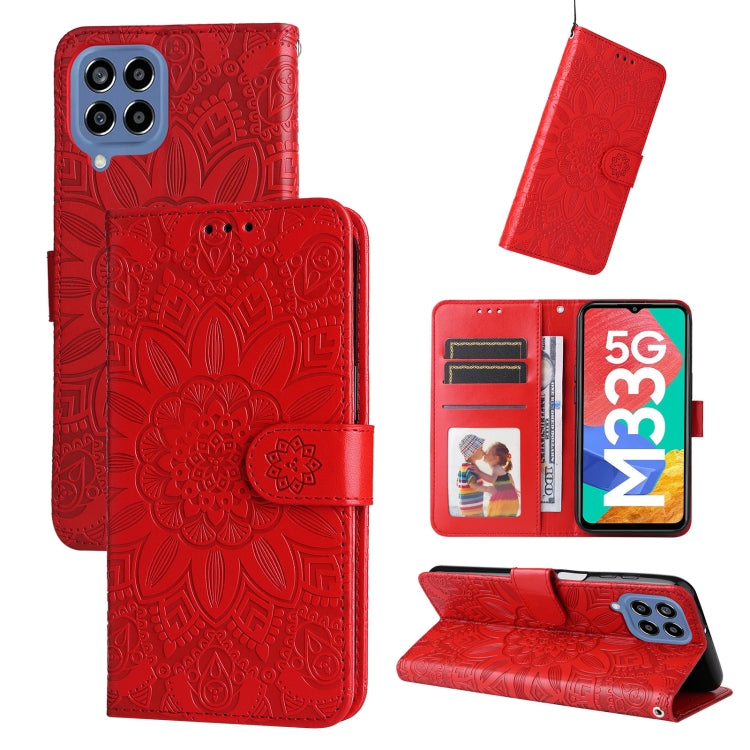 Custodia per telefono in pelle di girasole goffrata, For Samsung Galaxy A73 5G, For Samsung Galaxy M33 5G Global, For Samsung Galaxy M52 5G, For Samsung Galaxy M53 5G