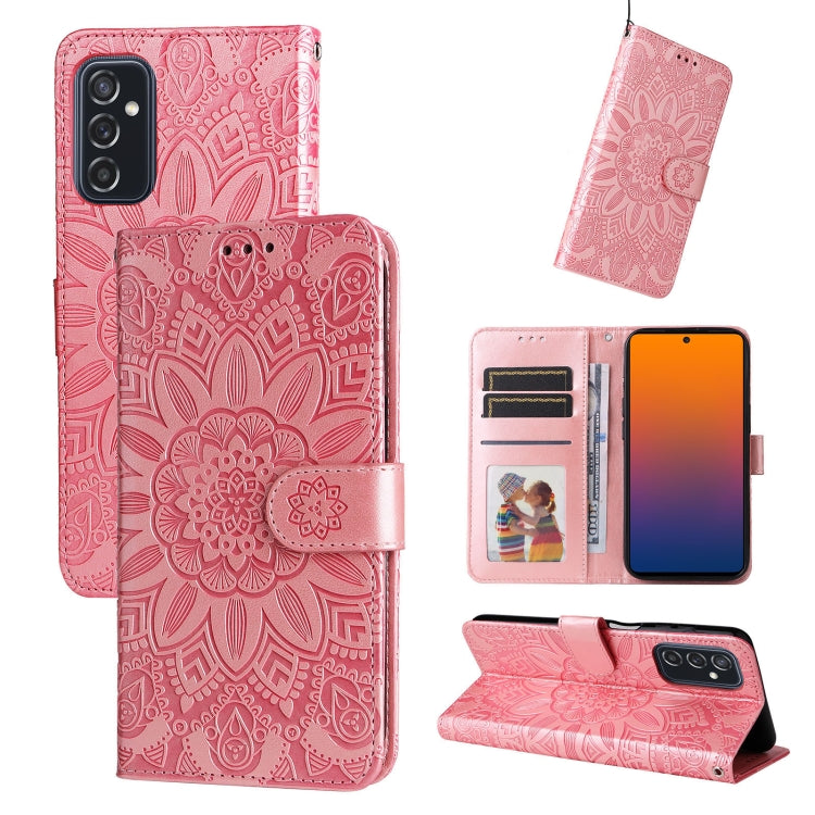Custodia per telefono in pelle di girasole goffrata, For Samsung Galaxy A73 5G, For Samsung Galaxy M33 5G Global, For Samsung Galaxy M52 5G, For Samsung Galaxy M53 5G