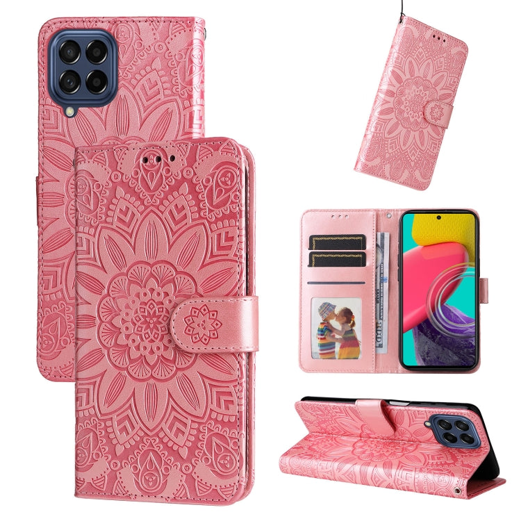 Custodia per telefono in pelle di girasole goffrata, For Samsung Galaxy A73 5G, For Samsung Galaxy M33 5G Global, For Samsung Galaxy M52 5G, For Samsung Galaxy M53 5G