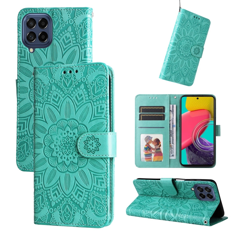 Custodia per telefono in pelle di girasole goffrata, For Samsung Galaxy A73 5G, For Samsung Galaxy M33 5G Global, For Samsung Galaxy M52 5G, For Samsung Galaxy M53 5G