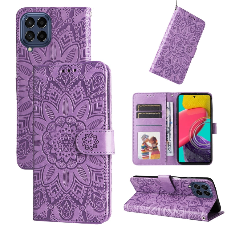 Custodia per telefono in pelle di girasole goffrata, For Samsung Galaxy A73 5G, For Samsung Galaxy M33 5G Global, For Samsung Galaxy M52 5G, For Samsung Galaxy M53 5G