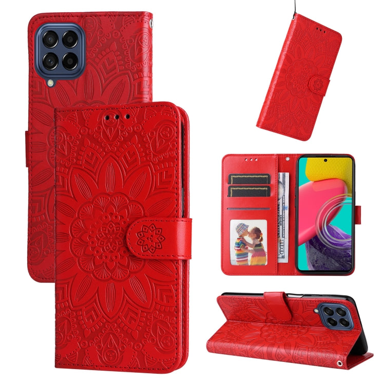 Custodia per telefono in pelle di girasole goffrata, For Samsung Galaxy A73 5G, For Samsung Galaxy M33 5G Global, For Samsung Galaxy M52 5G, For Samsung Galaxy M53 5G