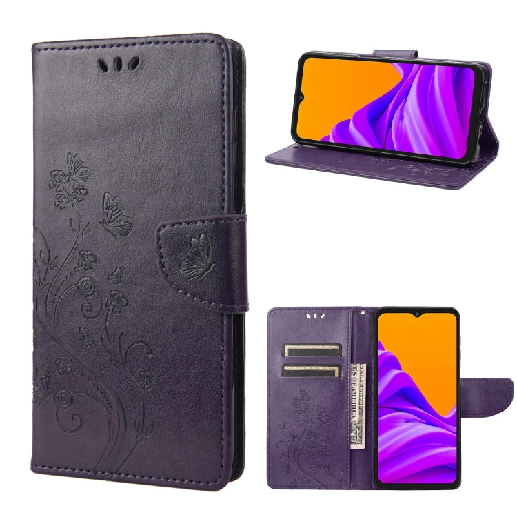 Custodia per telefono in pelle a vibrazione orizzontale con motivo floreale a farfalla con slot per schede e supporto, For Motorola Moto E32, For Samsung Galaxy A03, For Samsung Galaxy Xcover6 Pro
