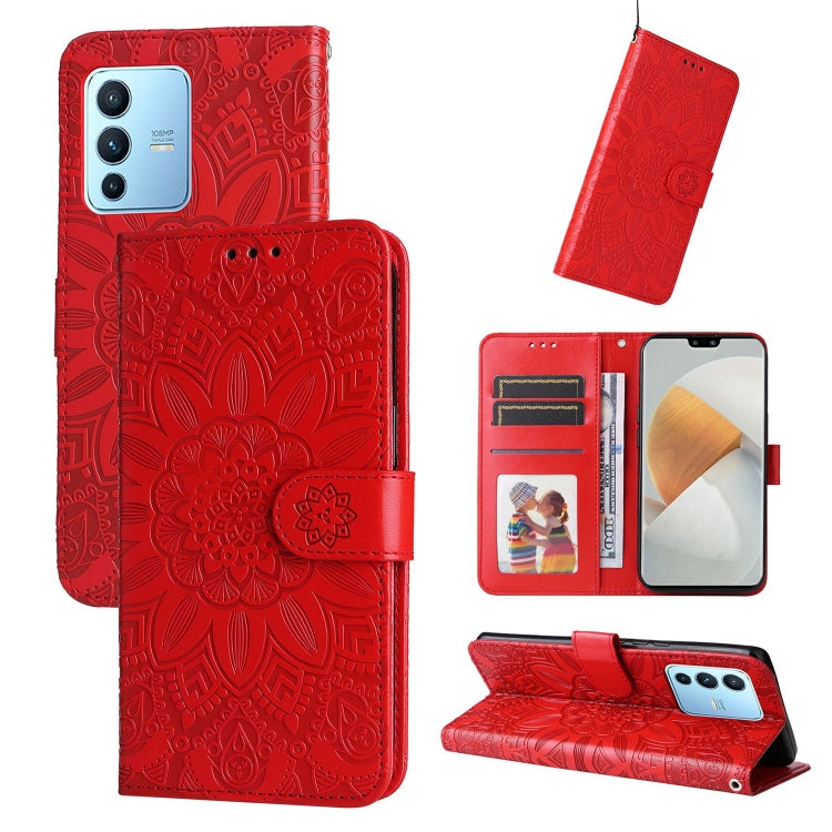 Custodia per telefono in pelle di girasole goffrata, For vivo S12 Pro / V23 Pro, For vivo S12 / V23 5G, For vivo Y15s 2021 / Y15a / Y10 4G, For vivo Y20