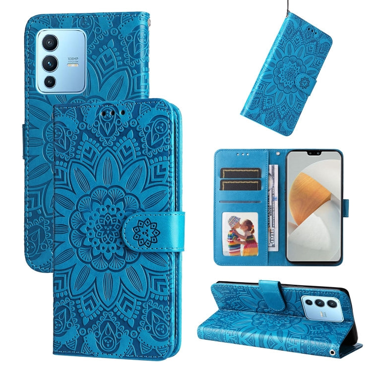 Custodia per telefono in pelle di girasole goffrata, For vivo S12 Pro / V23 Pro, For vivo S12 / V23 5G, For vivo Y15s 2021 / Y15a / Y10 4G, For vivo Y20
