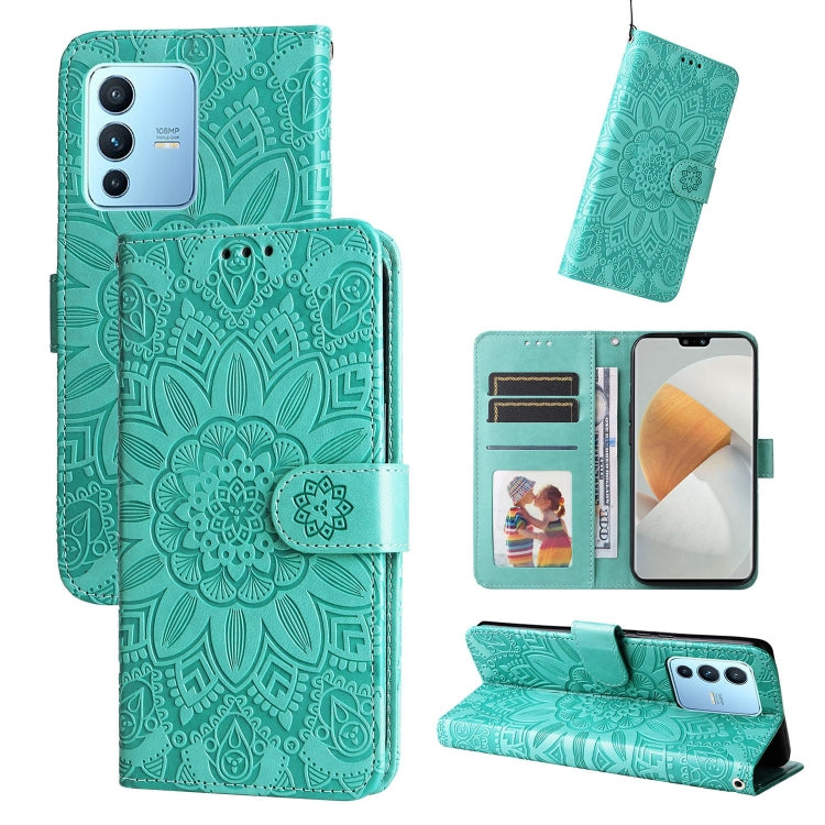 Custodia per telefono in pelle di girasole goffrata, For vivo S12 Pro / V23 Pro, For vivo S12 / V23 5G, For vivo Y15s 2021 / Y15a / Y10 4G, For vivo Y20