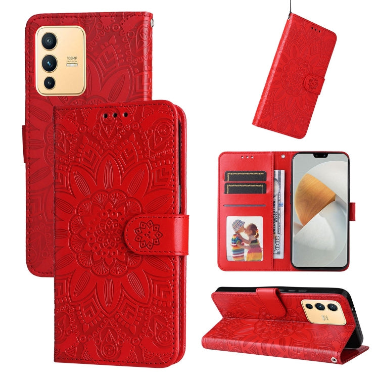 Custodia per telefono in pelle di girasole goffrata, For vivo S12 Pro / V23 Pro, For vivo S12 / V23 5G, For vivo Y15s 2021 / Y15a / Y10 4G, For vivo Y20