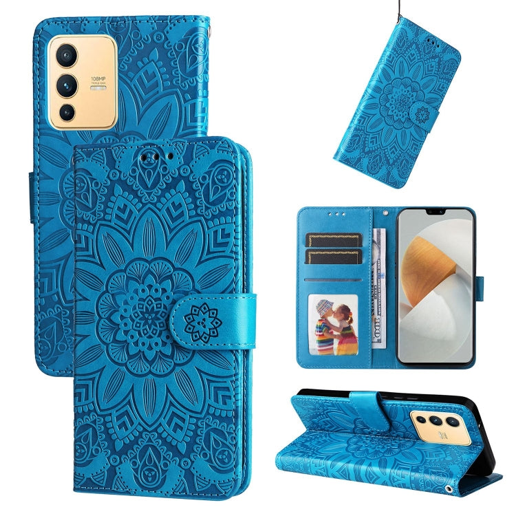 Custodia per telefono in pelle di girasole goffrata, For vivo S12 Pro / V23 Pro, For vivo S12 / V23 5G, For vivo Y15s 2021 / Y15a / Y10 4G, For vivo Y20