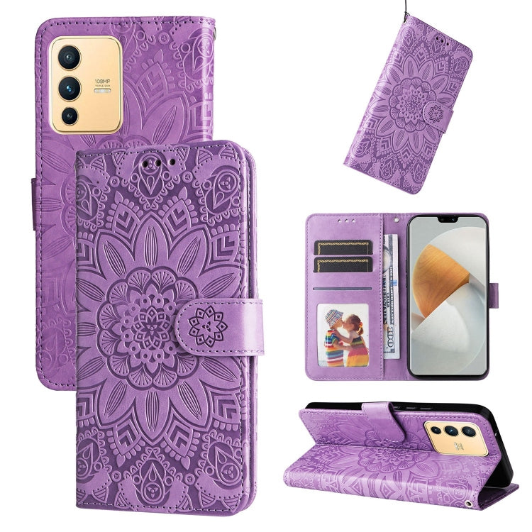 Custodia per telefono in pelle di girasole goffrata, For vivo S12 Pro / V23 Pro, For vivo S12 / V23 5G, For vivo Y15s 2021 / Y15a / Y10 4G, For vivo Y20