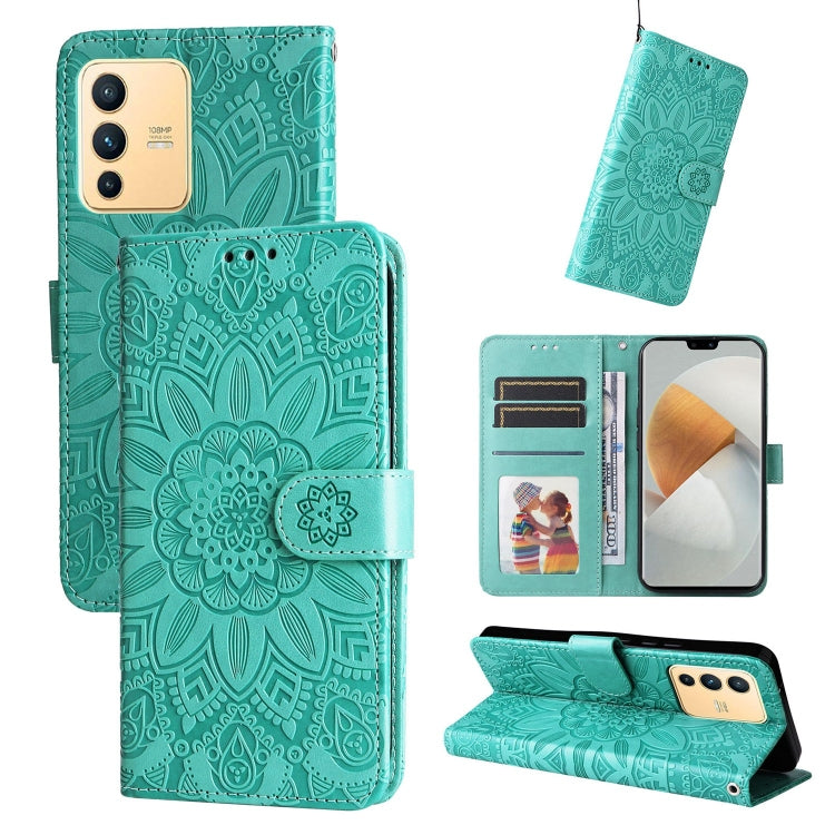 Custodia per telefono in pelle di girasole goffrata, For vivo S12 Pro / V23 Pro, For vivo S12 / V23 5G, For vivo Y15s 2021 / Y15a / Y10 4G, For vivo Y20