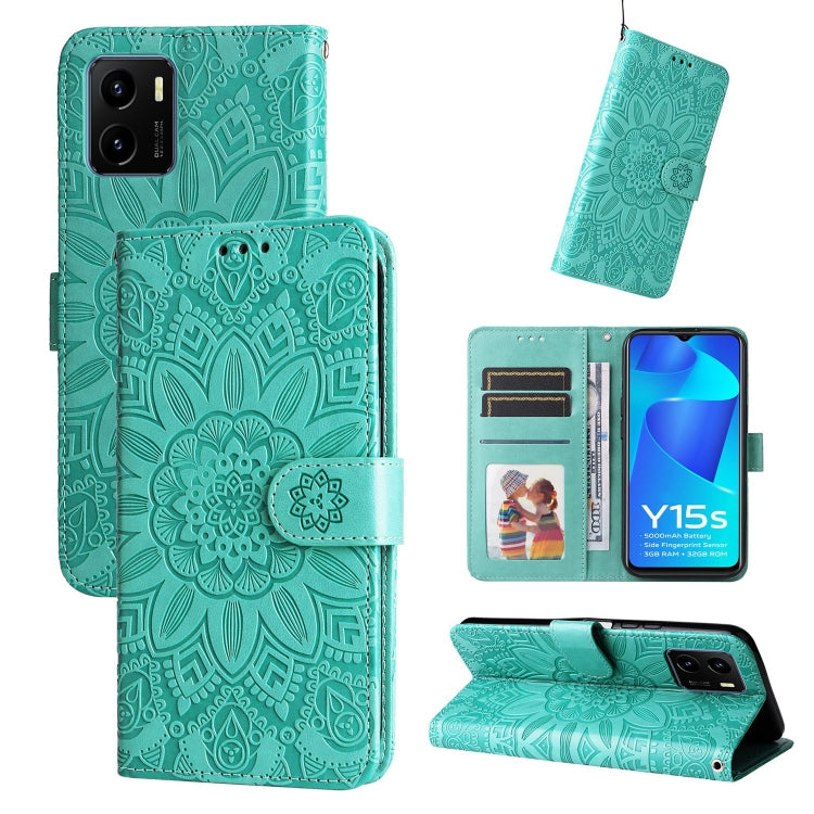 Custodia per telefono in pelle di girasole goffrata, For vivo S12 Pro / V23 Pro, For vivo S12 / V23 5G, For vivo Y15s 2021 / Y15a / Y10 4G, For vivo Y20
