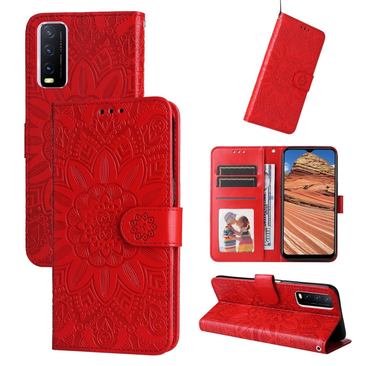 Custodia per telefono in pelle di girasole goffrata, For vivo S12 Pro / V23 Pro, For vivo S12 / V23 5G, For vivo Y15s 2021 / Y15a / Y10 4G, For vivo Y20