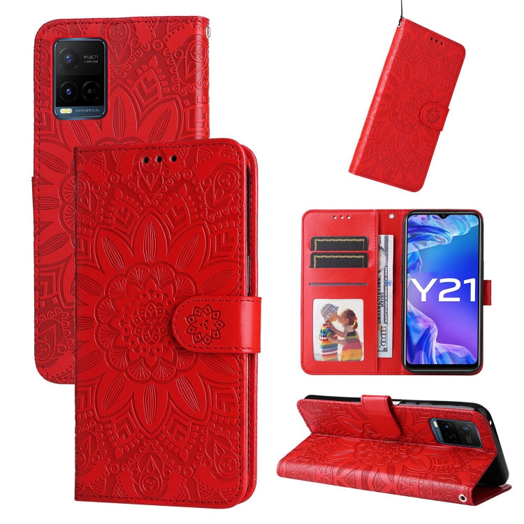Custodia per telefono in pelle di girasole goffrata, For vivo Y21 2021 / Y21s / Y33s, For vivo Y55 5G / Y75 5G / T1 5G, For vivo Y76s / Y76 5G