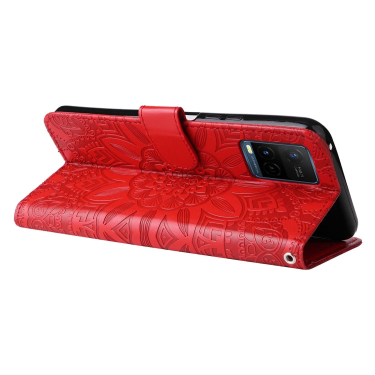 Custodia per telefono in pelle di girasole goffrata, For vivo Y21 2021 / Y21s / Y33s, For vivo Y55 5G / Y75 5G / T1 5G, For vivo Y76s / Y76 5G