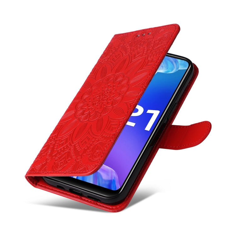 Custodia per telefono in pelle di girasole goffrata, For vivo Y21 2021 / Y21s / Y33s, For vivo Y55 5G / Y75 5G / T1 5G, For vivo Y76s / Y76 5G