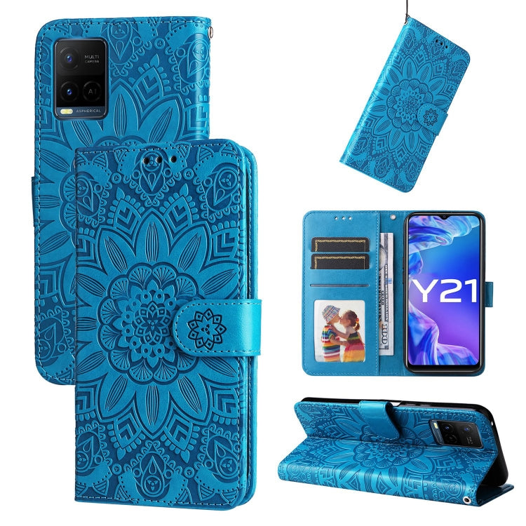 Custodia per telefono in pelle di girasole goffrata, For vivo Y21 2021 / Y21s / Y33s, For vivo Y55 5G / Y75 5G / T1 5G, For vivo Y76s / Y76 5G