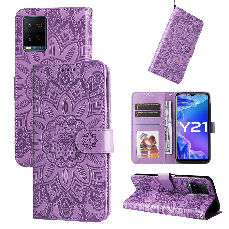 Custodia per telefono in pelle di girasole goffrata, For vivo Y21 2021 / Y21s / Y33s, For vivo Y55 5G / Y75 5G / T1 5G, For vivo Y76s / Y76 5G