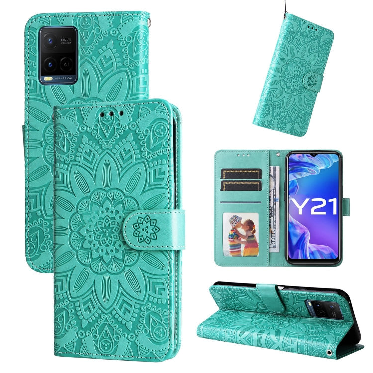Custodia per telefono in pelle di girasole goffrata, For vivo Y21 2021 / Y21s / Y33s, For vivo Y55 5G / Y75 5G / T1 5G, For vivo Y76s / Y76 5G