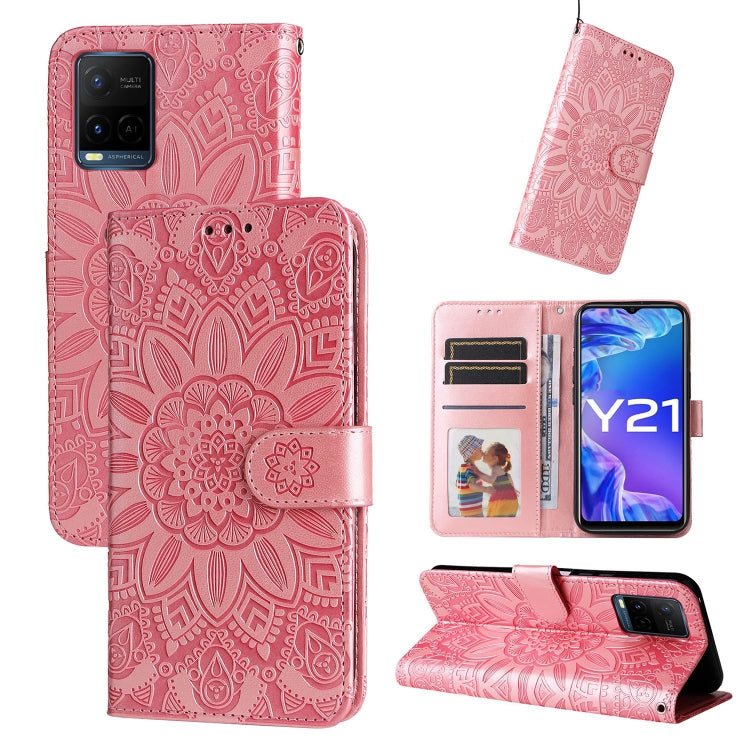 Custodia per telefono in pelle di girasole goffrata, For vivo Y21 2021 / Y21s / Y33s, For vivo Y55 5G / Y75 5G / T1 5G, For vivo Y76s / Y76 5G