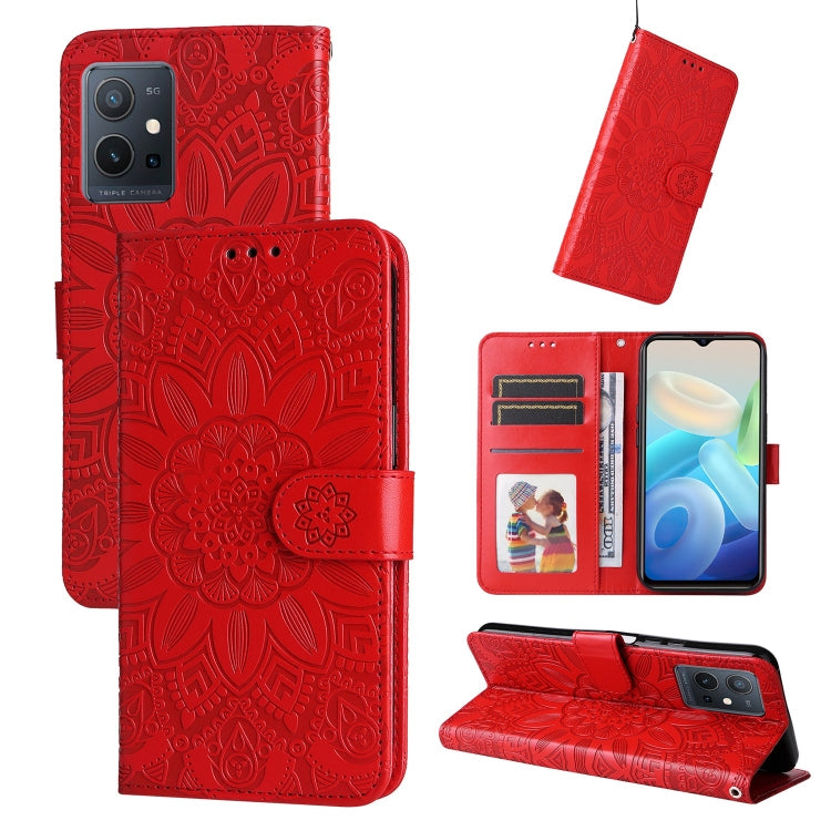 Custodia per telefono in pelle di girasole goffrata, For vivo Y21 2021 / Y21s / Y33s, For vivo Y55 5G / Y75 5G / T1 5G, For vivo Y76s / Y76 5G