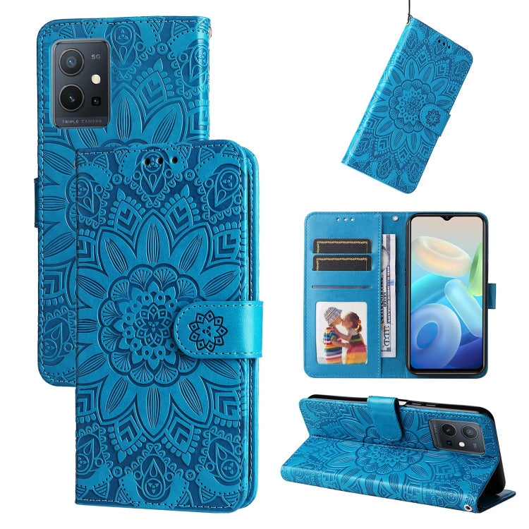 Custodia per telefono in pelle di girasole goffrata, For vivo Y21 2021 / Y21s / Y33s, For vivo Y55 5G / Y75 5G / T1 5G, For vivo Y76s / Y76 5G