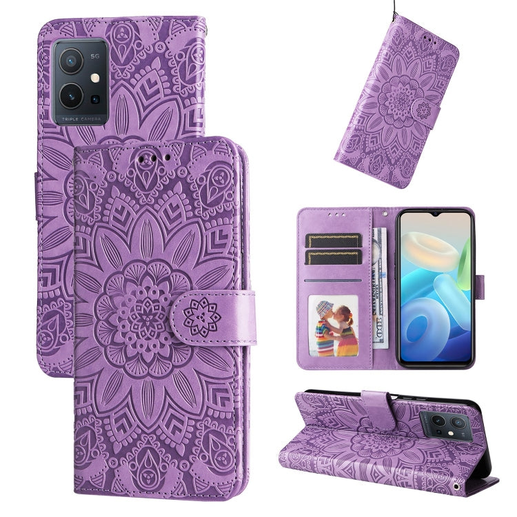 Custodia per telefono in pelle di girasole goffrata, For vivo Y21 2021 / Y21s / Y33s, For vivo Y55 5G / Y75 5G / T1 5G, For vivo Y76s / Y76 5G