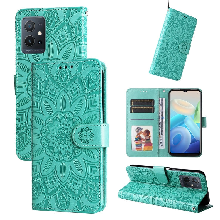 Custodia per telefono in pelle di girasole goffrata, For vivo Y21 2021 / Y21s / Y33s, For vivo Y55 5G / Y75 5G / T1 5G, For vivo Y76s / Y76 5G