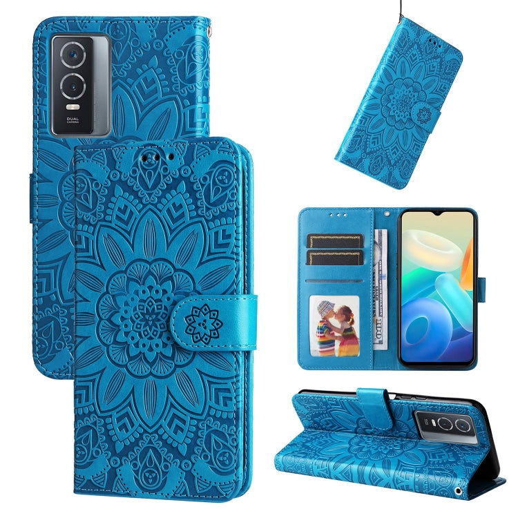 Custodia per telefono in pelle di girasole goffrata, For vivo Y21 2021 / Y21s / Y33s, For vivo Y55 5G / Y75 5G / T1 5G, For vivo Y76s / Y76 5G