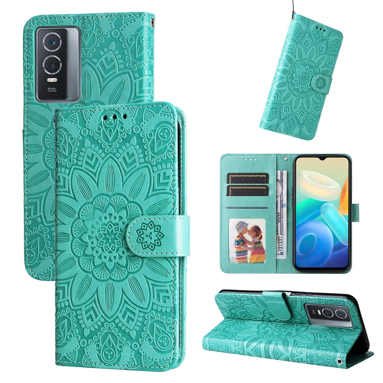 Custodia per telefono in pelle di girasole goffrata, For vivo Y21 2021 / Y21s / Y33s, For vivo Y55 5G / Y75 5G / T1 5G, For vivo Y76s / Y76 5G