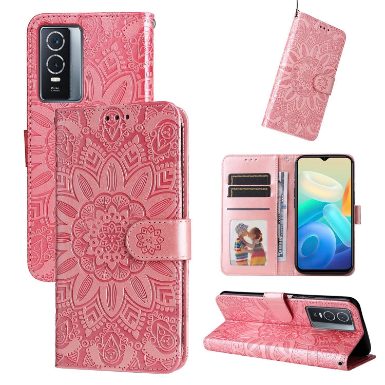 Custodia per telefono in pelle di girasole goffrata, For vivo Y21 2021 / Y21s / Y33s, For vivo Y55 5G / Y75 5G / T1 5G, For vivo Y76s / Y76 5G