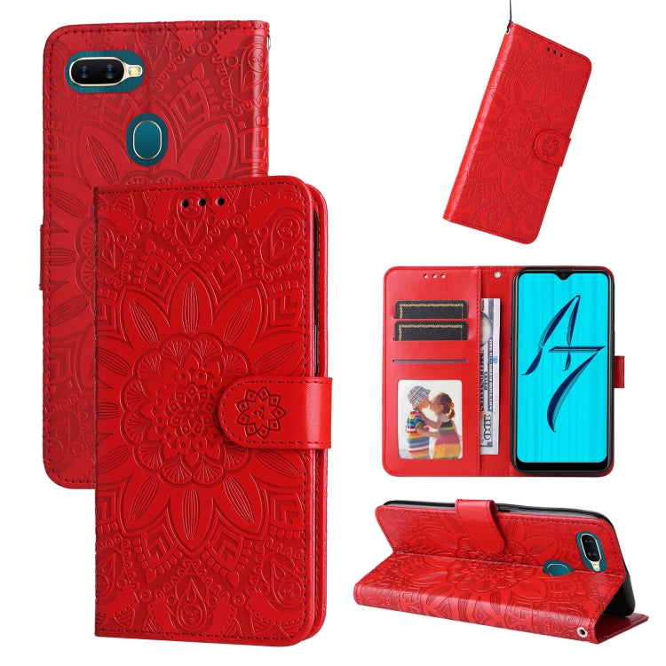 Custodia per telefono in pelle di girasole goffrata, For OPPO A7 / A5s, For OPPO A9 / A5 2020, For OPPO A15 / A16K / A16e, For OPPO A52 / A72 / A92